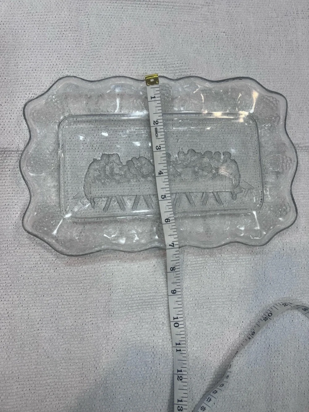 Last Supper Clear Pressed Glass Rectangular Tray with Scalloped Edge